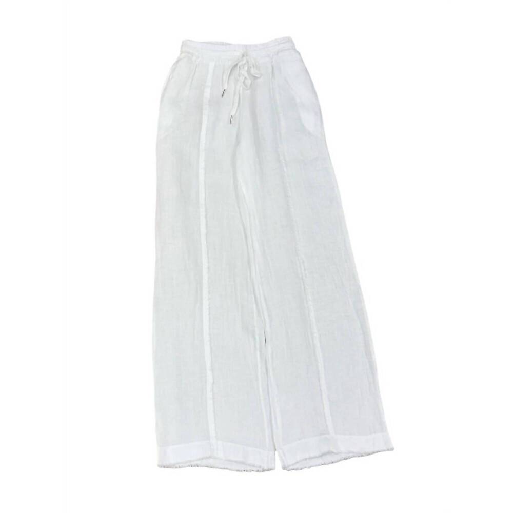 NEW FEMME FATALE women's jackie linen wide leg pants with fringe detail in white